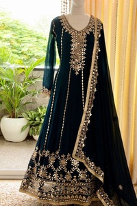 Robe élégante longueur au sol pour femmes, nouvelle collection 2022, broderie avec des perles de verre de cristal, dbka, travail pour vêtements de fête/mariage - Product Image 2