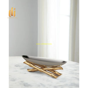 ชามตกแต่งสีเงินแบบทันสมัยพร้อมฐานไม้ไผ่สีทองหรูหราชามผลไม้โลหะประดับกลางโต๊ะรับประทานอาหารและของตกแต่งบ้าน - Product Image 6