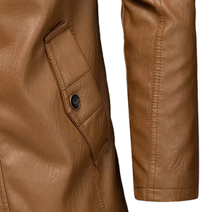 เสื้อโค้ทคอตั้งคุณภาพสูง สีตามสั่ง เสื้อโค้ทลำลองสำหรับผู้ชาย ผลิตโดยผู้ผลิต เสื้อโค้ทหนังวัวหลายกระเป๋า - Product Image 5