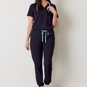 Venta al por mayor de manga corta sólida ajuste con cuello en V Top y pantalones de hospital uniforme médico uniforme de enfermera Scrub Set - Product Image 1