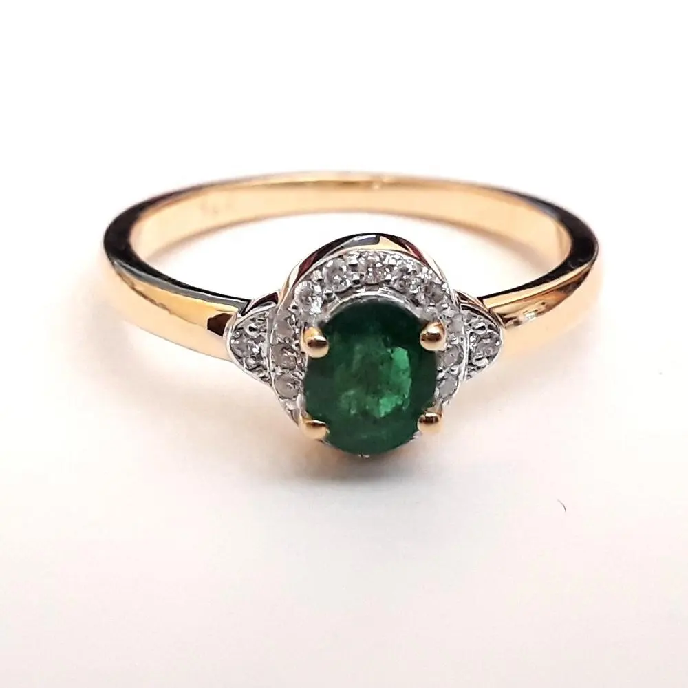 การออกแบบล่าสุดมรกต14พันสีขาวทองเพชรแหวนพลอยมรกตแหวนสีเขียวมรกตแหวน