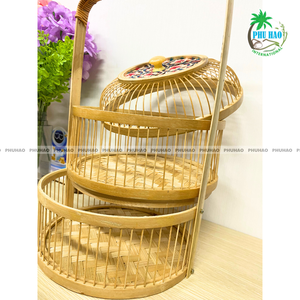 Cestas de almacenamiento de bambú de dos niveles tejidas a mano rústicas con patrones de flores Cesta de almacenamiento de frutas Cesta de regalo - Product Image 2