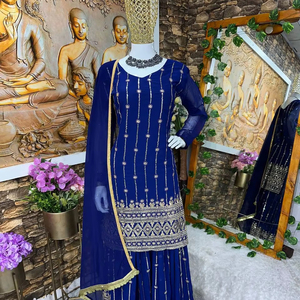 DESIGNER PARTY WEAR <b>KURTI</b> AND SARARA WITH FANCY DUPPATA - Product Image 1