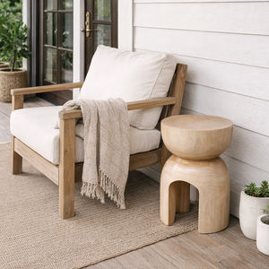 Tabouret rond moderne en bois de suar, table d'appoint en bois massif naturel, piédestal incurvé artisanal pour hôtel de luxe, meubles - Product Image 2