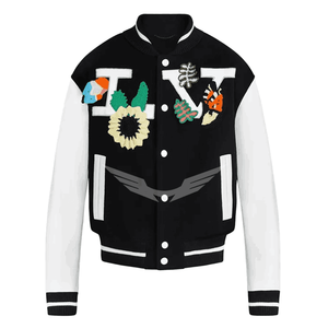 Veste universitaire de style High Street personnalisable OEM pour hommes, support en chenille, broderie, manches en cuir, lettre de baseball pour le printemps - Product Image 1