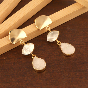 Últimos pendientes de gota de moda para niñas, madre natural, perla, azúcar blanco, Druzy con chapado en oro amarillo, joyería de regalo de boda - Product Image 2