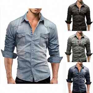 Nuevas Camisas de Mezclilla Casuales para Hombre, Moda Primavera Otoño, Doble Bolsillo, Botones, Solapa, Manga Larga, Corte Ajustado - Product Image 6