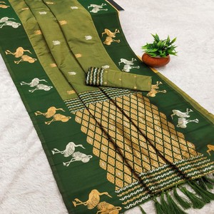 Sari de Seda Suave Premium VASTRA COTTAGE, Cuerpo con Zari, Pallu con Múltiples Zaris, Borde Tejido Elegante, Borlas de Diseño para Uso Festivo - Product Image 4