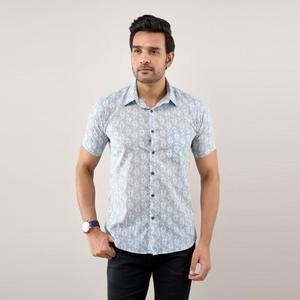 Chemise décontractée à fleurs pour homme, coupe classique, bleu grisâtre, en coton popeline 100% respirant, taille 6XL, idéale pour l'été à la plage - Product Image 2