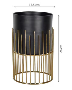 Gold and Black Metal <b>Planters</b> and Pot <b>Large</b> Enamel pots With Stand Wholesale Garden Supplies Garden Pots and Plant stand - Product Image 4