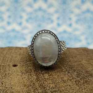 Anillo de estilo bohemio Vintage Banda ancha Plata de Ley 925 piedra preciosa de arcoíris natural con piedras preciosas de perlas de diamante bodas - Product Image 4