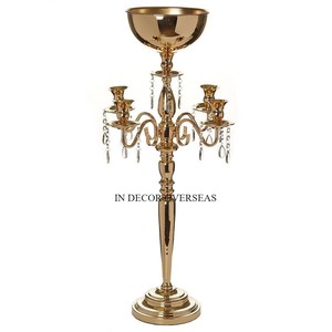 Luxueux Qualité Métal Haute Qualité Plaqué Or Unique Fantaisie Designer Cristal Clair Perlé Candélabre Table Centre De Table Décor - Product Image 3