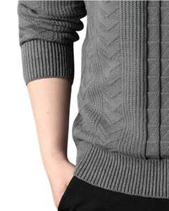 Manufacturer Customized <b>Mens</b> <b>Quarter</b> <b>Zip</b> Knit <b>Sweater</b> Solid Grey Textured Chevron Pattern Warm Winter Casual Pullover OEM Custom - Product Image 6