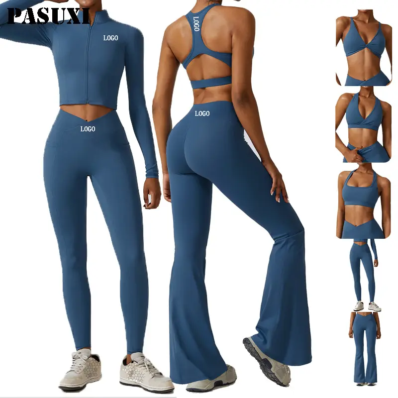 PASUXI Wholesale Gym Wear 7-teilige Sport kleidung Ärmellose Crop Top Fitness Yoga BH Shorts Leggings Sets Sportswear