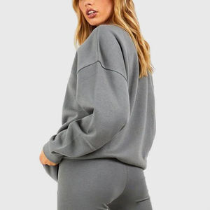 2025 recién llegado ropa Casual gota hombro pulóver sudadera de gran tamaño 100% algodón liso cuello redondo Hip Hop sudadera de mujer - Product Image 5