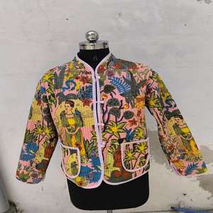 Nouvelle veste courte matelassée pour femme 2026, cardigan à imprimé floral, manches longues épaisses, ouverture sur le devant, automne, 100% coton - Product Image 1