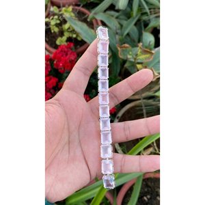925 Silver Emerald Cut Rose Quartz Crystal <b>Bracelet</b> Elegant and Luxurious <b>Bangles</b> for Women - Product Image 3