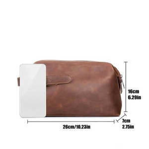 Bolsa de Aseo de Cuero Vintage, Tamaño Mediano, Cierre de Cremallera, Diseño Duradero con Correa, para Viajes de Hombre - Product Image 2