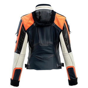 Women's Navy Blue Brown Soft Sheepskin Stand Collar Motorbike Jacket With CE Armors Protections Motorcycle Jacket For Men - Product Image 4