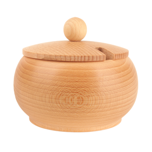 Sucrier en bois de hêtre avec couvercle 11,5 cm, finition huile végétale, pot de cuisine rustique, vente en gros, logo personnalisé - Product Image 1