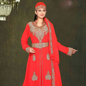 Caftán islámico Georgette bordado rojo - Product Image 1