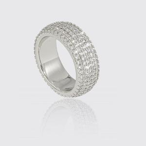 Bague de mariage SHREYA DIAM en moissanite, 5 rangs pavés, sertie de griffes, plaquée rhodium, en argent, couleur D, VVS1, style Hip Hop - Product Image 2