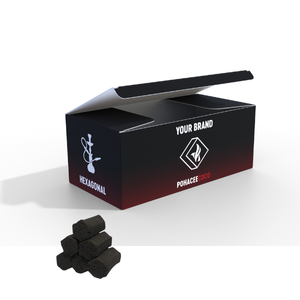 ถ่านมอระกู่ Shisha คุณภาพสูงระดับพรีเมียมอินโดนีเซียถ่านกะลามะพร้าวธรรมชาติอัดก้อนรูปทรงหกเหลี่ยมฉลากส่วนตัว OEM - Product Image 1