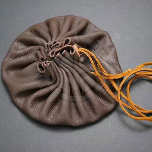 Mini bolsa medieval Vintage 100% cuero de vaca genuino cuero curtido monedas con cordón bolsa marrón para mujer - Product Image 4