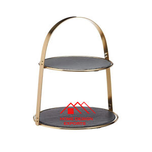 Meilleure vente Support à gâteau de luxe sur dessus en marbre plaqué or Décoration de fête de mariage Matériau métallique - Product Image 2