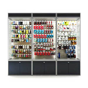 Wall Slatwall Phone Accessory Showcase For Mobile Phone Shop Decoration Design Furniture Display Cabinet With LED Strips