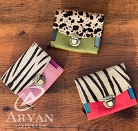Dompet wanita kulit bulu motif hewan daur ulang model baru dompet multifungsi warna pelangi gemuk dompet tempat kartu ATM