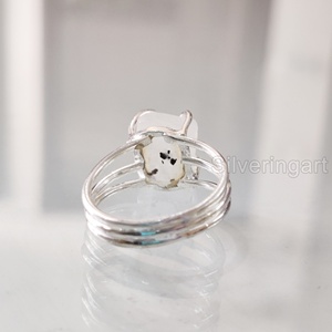 Raw Stone Jewelry Women's Ring Natural Rainbow Moonstone Gemstone June Birthstone 3 Plain Band Jewelry 925 Sterling Silver Ring - Product Image 5