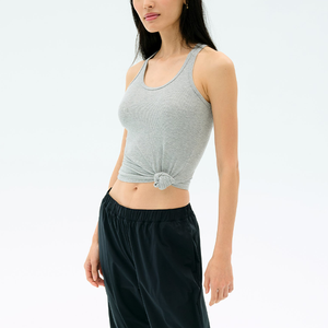 Débardeur de sport côtelé de haute qualité pour femmes, tricoté, décontracté, d'été, en coton, coupe ajustée, à séchage rapide, extensible dans les 4 sens OEM - Product Image 2