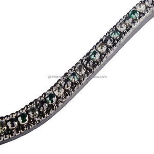 Forme de vague de bande de front de cheval en cuir noir de qualité supérieure équipée de 3 rangées de grands cristaux de strass de couleur noire bling - Product Image 5