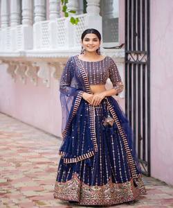 Vêtements de mariage georgette broderie avec fil travail lehenga choli avec dupatta fête porter meilleur prix textile vêtement - Product Image 3