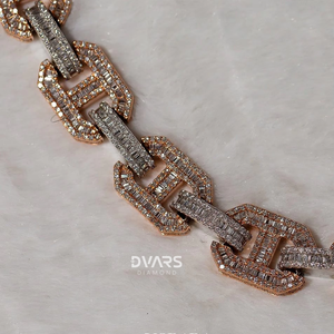 Cadena Cubana de Alta Calidad con Incrustaciones de Diamantes de Laboratorio de Dos Tonos, Estilo Baguette, 18 mm, Joyería Unisex, Chapada en Oro de 14K - Product Image 2