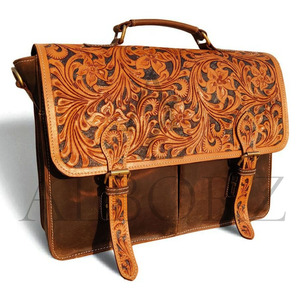 Maletín de cuero genuino hecho a mano, bandolera de estilo Vintage Unisex, con infusión Bohemia para negocios, uso informal, cremallera - Product Image 1