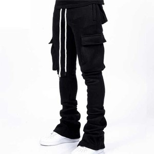 Pantalones Deportivos Apilados para Hombre, Estilo Nuevo, Personalizados, 100% Algodón, Negros, Estilo Cargo, Cintura Media, Multibolsillos, Hip Hop, Venta al por Mayor - Product Image 3