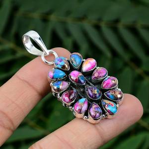 Pendentif Multi-Turquoise en Argent Sterling Naturel Kingman et Dahlia Rose Cadeau pour Noël - Product Image 2