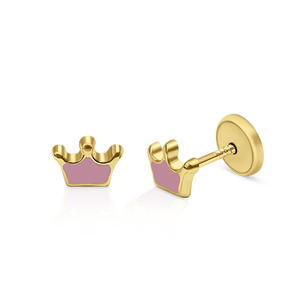 9K Solid Gold Crown Stud Earrings (Available 10k, 14k, 18k)Women Kids Ear Clip <b>Screw</b> Back Made in Spain - Product Image 1