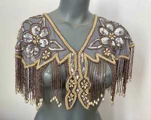 Elegant Anti-Static <b>Ladies</b> Evening Party Dress with Beaded <b>Cape</b> & Beautiful Embroidered Pearls Fringes Wrap - Product Image 4