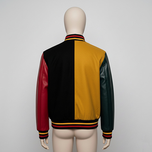 Veste universitaire multicolore pour homme, noir, jaune, rouge, vert, style baseball, streetwear, vêtements décontractés, mode, devant - Product Image 3