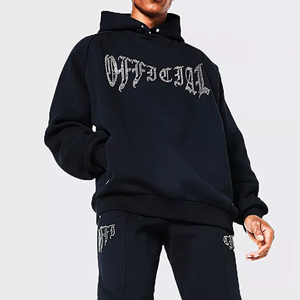 Conjunto Deportivo de Invierno con Capucha, Estampado y Pedrería, Talla Grande, Estilo Urbano, 2 Piezas, 100% Algodón - Product Image 5