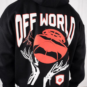 Alta calidad de gran tamaño Drop Shoulder Vintage Puff Print Hoodie para hombres nueva moda con capucha Color sólido Heavyweight Men Hoodie - Product Image 4