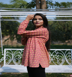 Women's Eco-Friendly Washable Floral <b>Flowy</b> Casual V-neck 100% Cotton Long Sleeve Breathable Natural Waist <b>Top</b> - Product Image 4