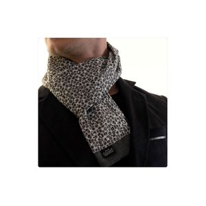 Écharpe pour homme à double face, imprimée numériquement, motif tissé en laine grise - Product Image 1