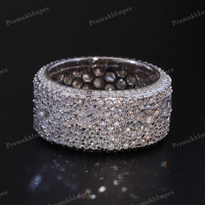 Anillo de boda para mujer estilo hip hop con engaste de puntas, moissanita tallada, personalizado, de plata de ley S925 chapada en oro, certificado GRA, regalo especial - Product Image 1