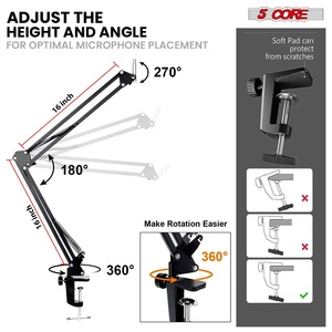Soporte de micrófono de 5 núcleos con brazo articulado de tijera para escritorio, filtro antipop y amortiguador de 16 pulgadas - Product Image 2