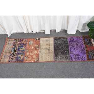 Vintage 1.5 X 4.6ft Beige Turc Laine Tapis À La Main Classique Grande Zone Abstrait Patchwork Motif Latex pour Couloir Chambre Décor - Product Image 1