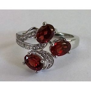 Women's Natural Garnet White Topaz <b>Ring</b> in 925 Sterling Silver <b>Adjustable</b> Opening 18K Plating Inlay Setting Shah Gems Brand - Product Image 1